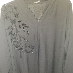 Black closed abaya with beaded design 54 inches
